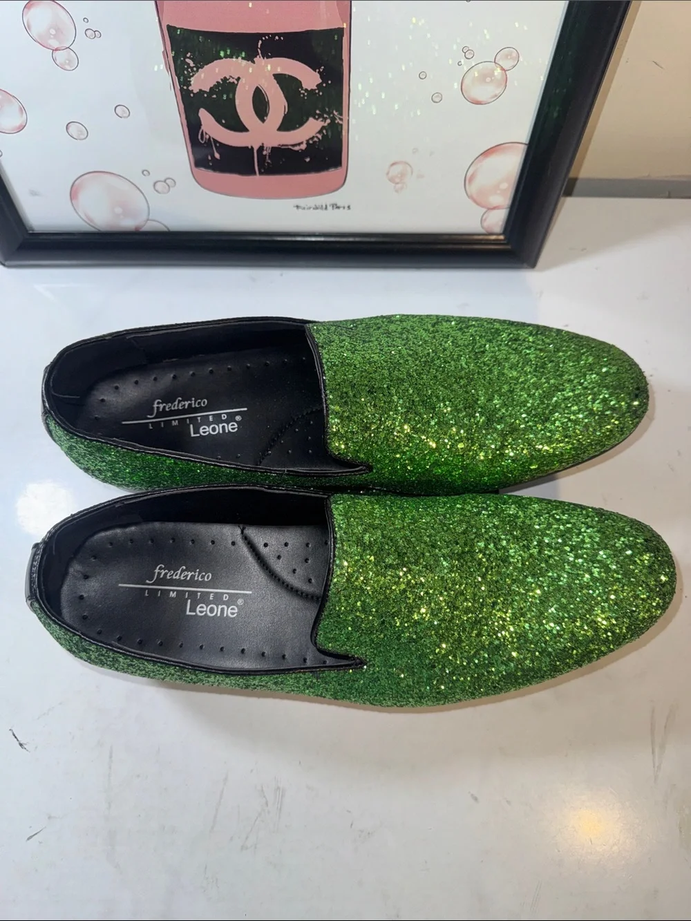 Frederico Leone Sparkle Green Men's Slip-On Loafers - Size 12